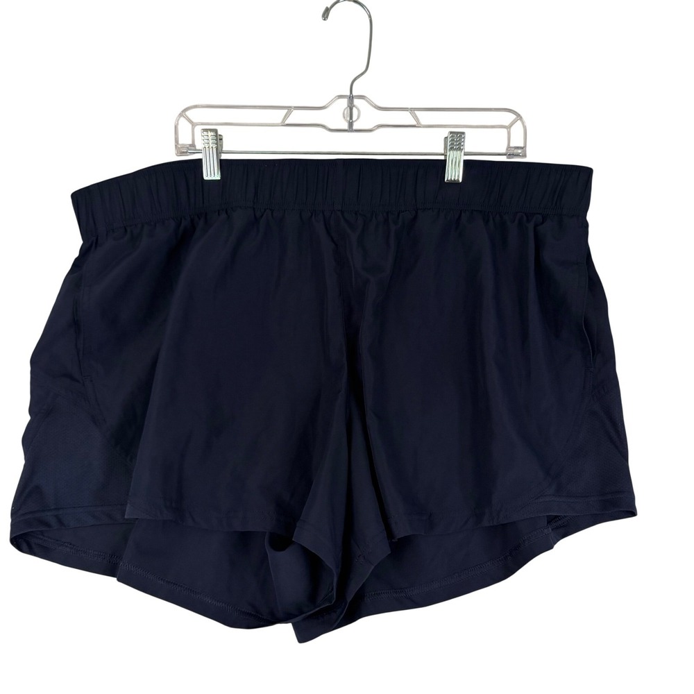 Athletic Works Mens XXXL 22 Navy Blue Running Shorts Mesh Panels Zipper Pocket